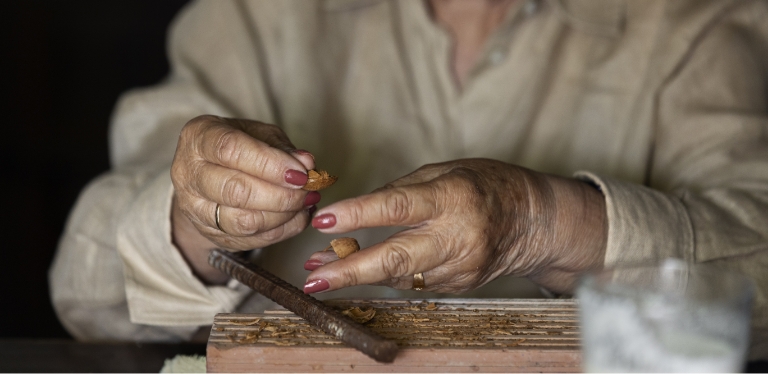 zoom sur mains d'une grand mère montrant ainsi son savoir faire